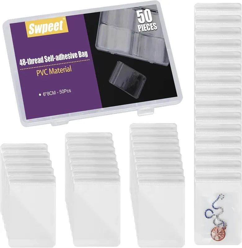 TOREBKI 50 SZTUK 6X8CM PRZEZROCZYSTE SAMOPRZYLEPNE GRUBE ORGANIZER OCHRONA