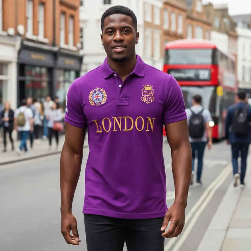 Classic Men's Polo Shirts LONDON Short Sleeve 100% Cotton Purple Men's Clothing Casual Buttons Collared Golf T-Shirts Oversized