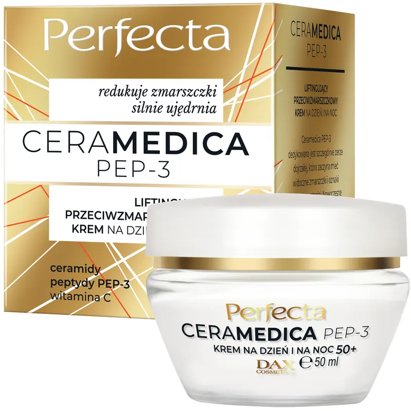 Perfecta Ceramedica PEP-3 liftingujący krem przeciwzmarszczkowy 50+ na dzień i noc z ceramidami, 3 peptydami, witaminą C i kwasem hialuronowym 50 ml