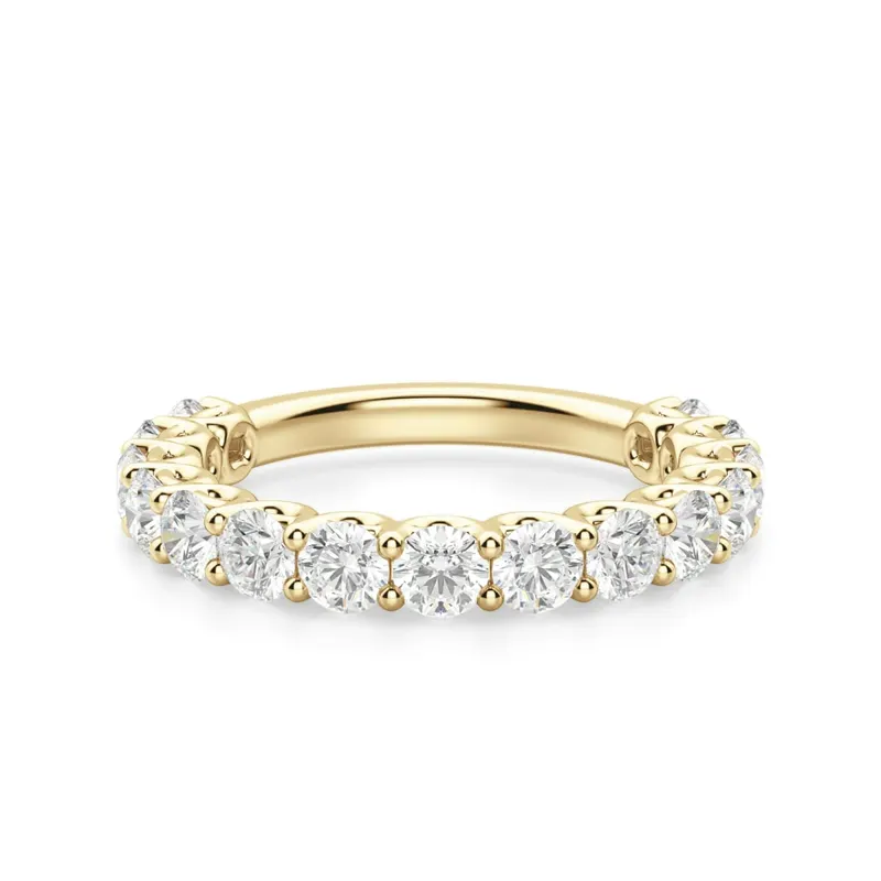 Obrączka Ślubna Half Eternity Scallop Set z Okrągłymi Kamieniami 3.00 mm Laboratoryjny Diament 585 Żółte Złoto (14K)