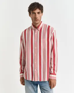 Gant Koszula Męska W Paski Długi Rękaw Relaxed Fit Czerwona