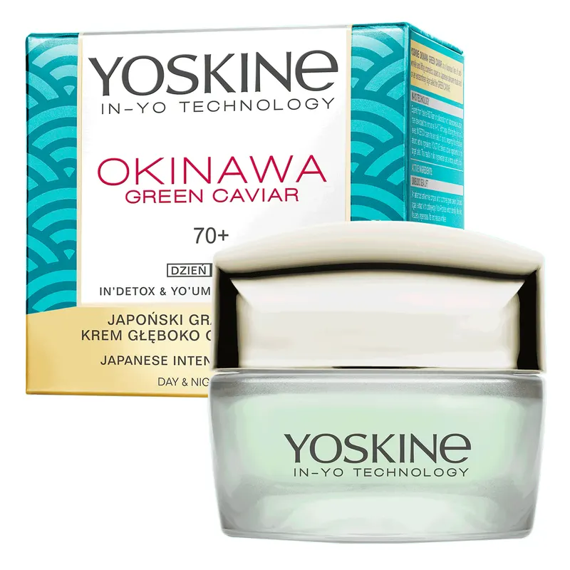 Yoskine Okinawa Green Caviar krem do twarzy na dzień i noc 70+ z zielonym kawiorem, olejem Tsubaki i peptydami 50 ml