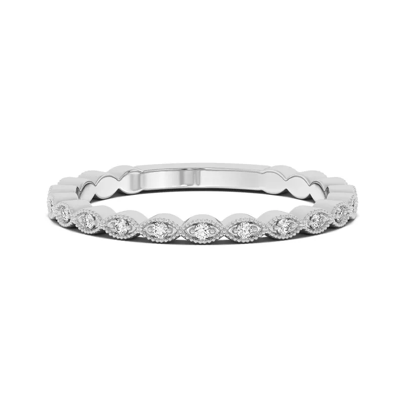Obrączka Ślubna Dot a Marquise Milgrain Laboratoryjny Diament 585 Białe Złoto (14K)