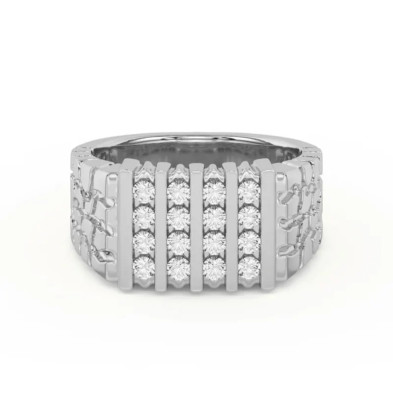 Pierścień Męski 4 Rzędy Comfort Fit Channel Set  Laboratoryjny Diament 585 Białe Złoto (14K)