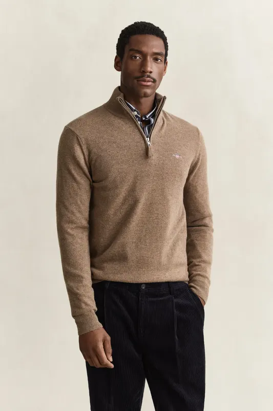 Gant Sweter Z Wełny Jagnięcej Męski Regular Fit Beżowy