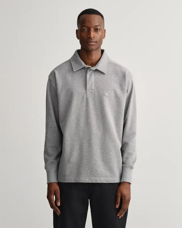 Gant Bawełniana Bluza Męska Z Kołnierzykiem Polo I Długim Rękawem Relaxed Fit