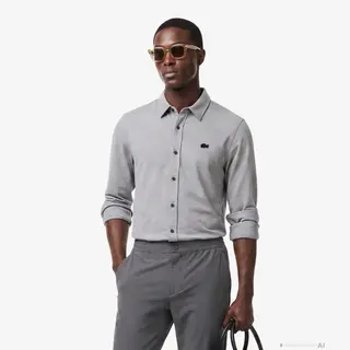 Lacoste Męska Koszula Z Długim Rękawem Czarna Szary