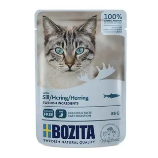 BOZITA Mięsne kawałki w sosie ze śledziem – mokra karma dla kota – 85g