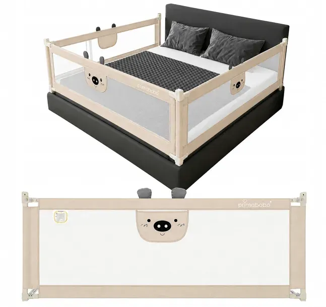 PRIMABOBO Barierka ochronna do łóżka MIŚ 200x160cm 3 szt Składana BEŻOWA