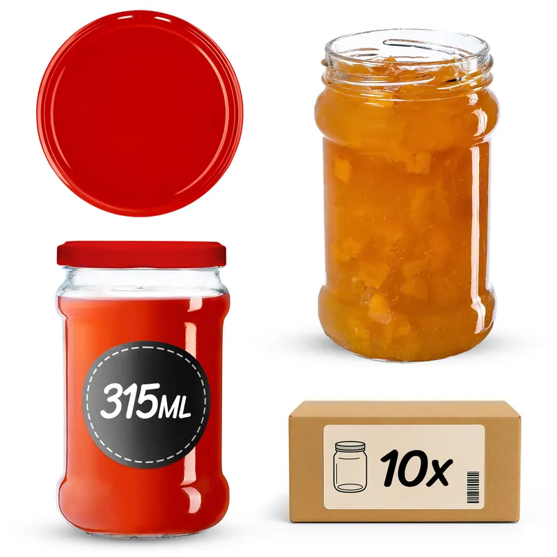 Słoiki na przetwory Seno 315ml 10szt fi 66 mm + wieczka czerwone