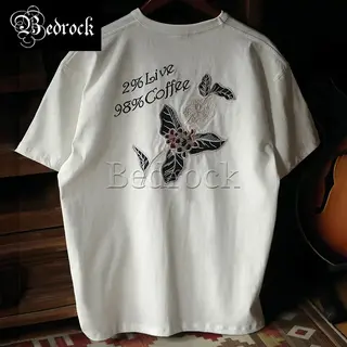 MBBCAR Men's White Tops Coffee Tree Fruit Applique Embroidered Batik Short Wide Black Round Neck Casual Short-sleeved T-shirt