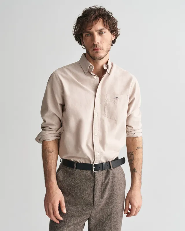 Gant Koszula Męska Długi Rękaw Regular Fit Brązowa