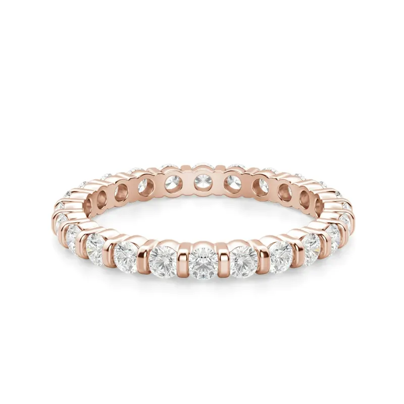 Obrączka Ślubna Eternity Bar Set z Okrągłymi Kamieniami 2.00 mm Laboratoryjny Diament 585 Różowe Złoto (14K)