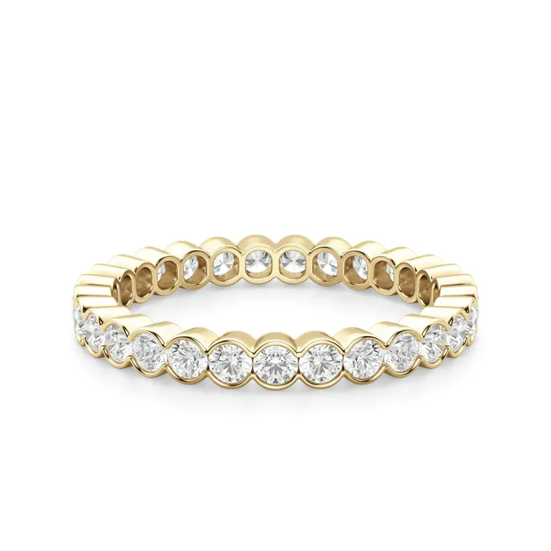 Obrączka Ślubna Eternity Half Bezel z Okrągłymi Kamieniami 2.00 mm Laboratoryjny Diament 585 Żółte Złoto (14K)