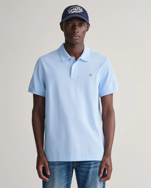 Gant Koszulka Polo Męska Z Krótkim Rękawem Regular Fit Niebieska