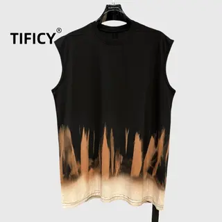 Summer Cotton Rick Ro Tees T Shirt Cotton Men's Dark High Street Tie Dye Design Flame Gradient Unisex Sleeveless Tank T-shirt
