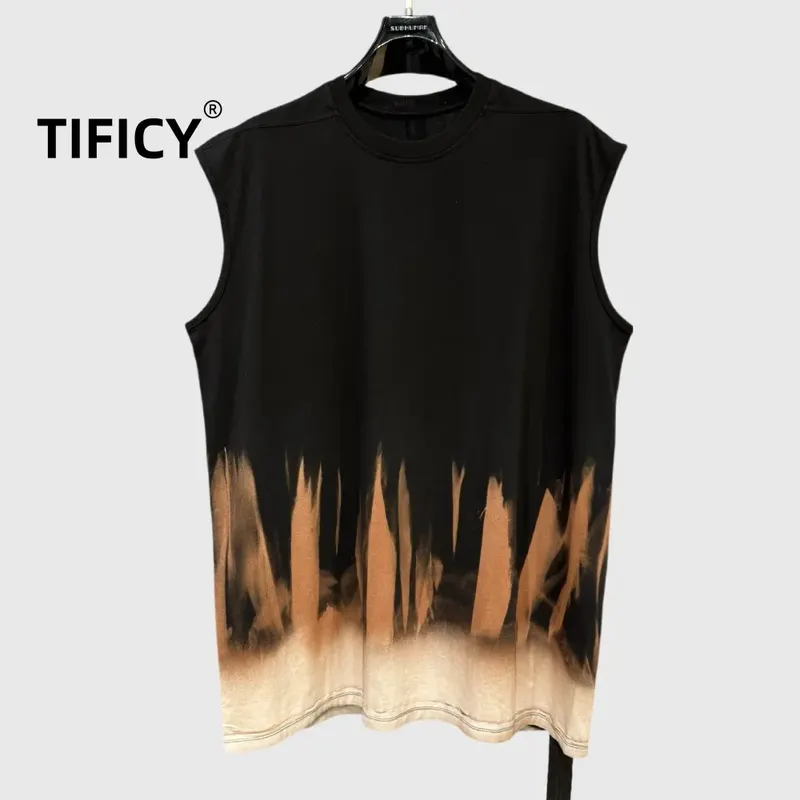 Summer Cotton Rick Ro Tees T Shirt Cotton Men's Dark High Street Tie Dye Design Flame Gradient Unisex Sleeveless Tank T-shirt