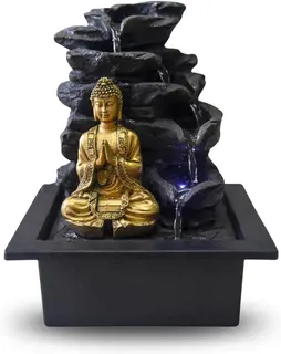 Fontanna stołowa Budda z pompą i LED żywica brązowo-złota Shira