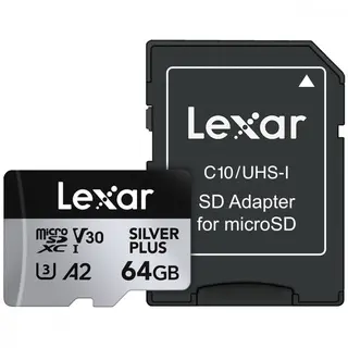 Lexar Karta pamięci microSD 64GB C10 A2 U3 V30 205/100MB/s Silver Plus
