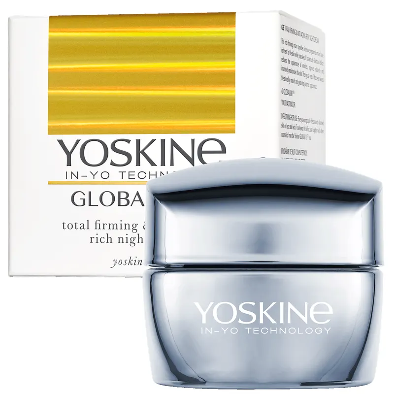 Yoskine Global Lift. kompleksowo ujędrniający bogaty krem przeciwzmarszczkowy na noc z technologią 4D Global-Lift™, kwasem hialuronowym, masłem shea i oligosacharydami z cykorii 50 ml