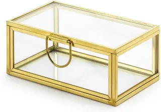 PUDEŁKO NA BIŻUTERIĘ SZKLANE ZŁOTE TERRARIUM 9X4X5,5 CM