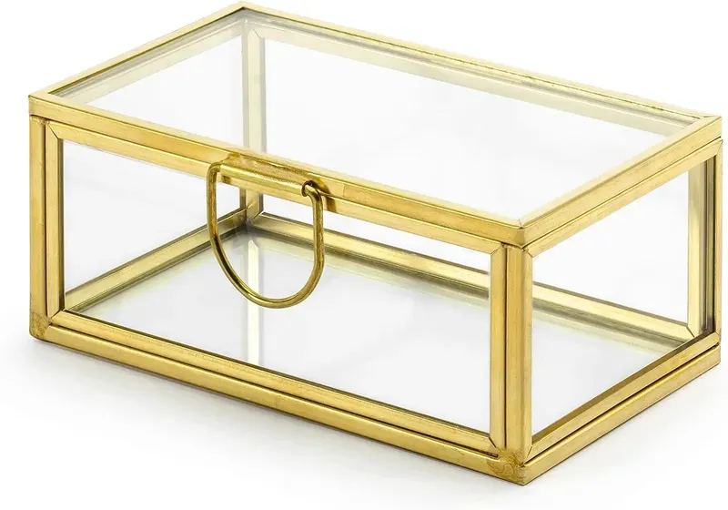 PUDEŁKO NA BIŻUTERIĘ SZKLANE ZŁOTE TERRARIUM 9X4X5,5 CM