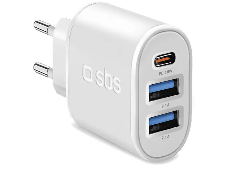 Ładowarka sieciowa SBS 18W 1x USB-C (PD) 2x USB-A TETR2USB1CPD18W Biały