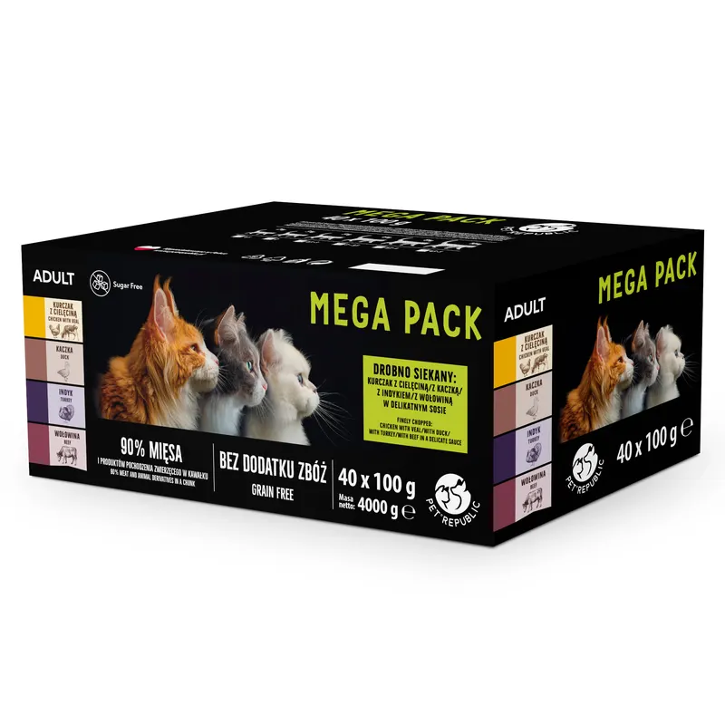 Pet Republic Feline Adult, 40 x 100 g - Pakiet mieszany (4 smaki)