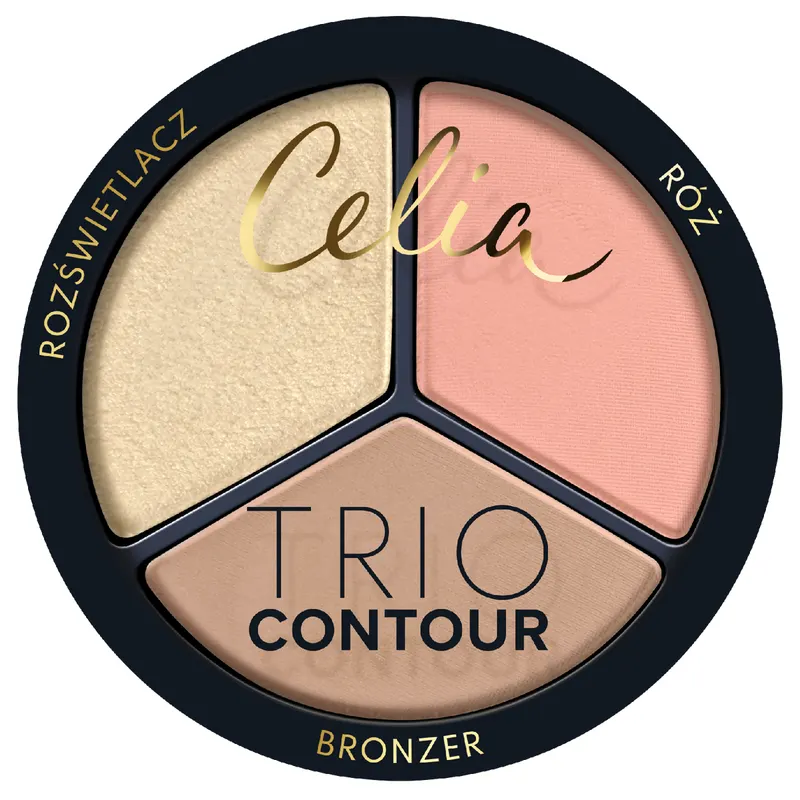 Celia Trio Contour zestaw do konturowania twarzy w pudrze 02 z bronzerem, różem i rozświetlaczem