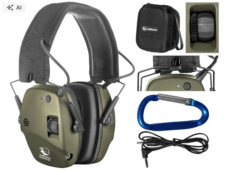 Słuchawki AKTYWNE BLUETOOTH RealHunter ProSHOT BT + Pokrowiec + Karabińczyk