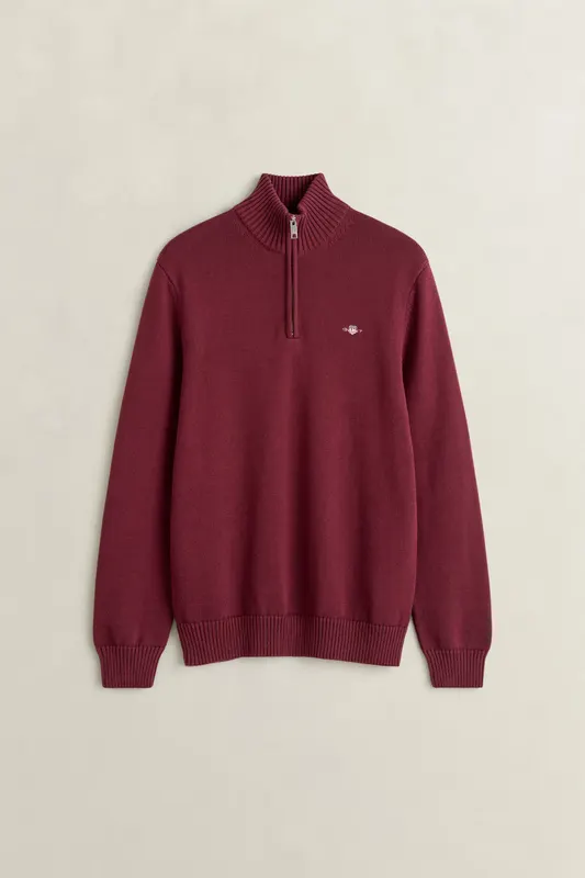 Gant Bawełniany Sweter Męski Half Zip Bordowy