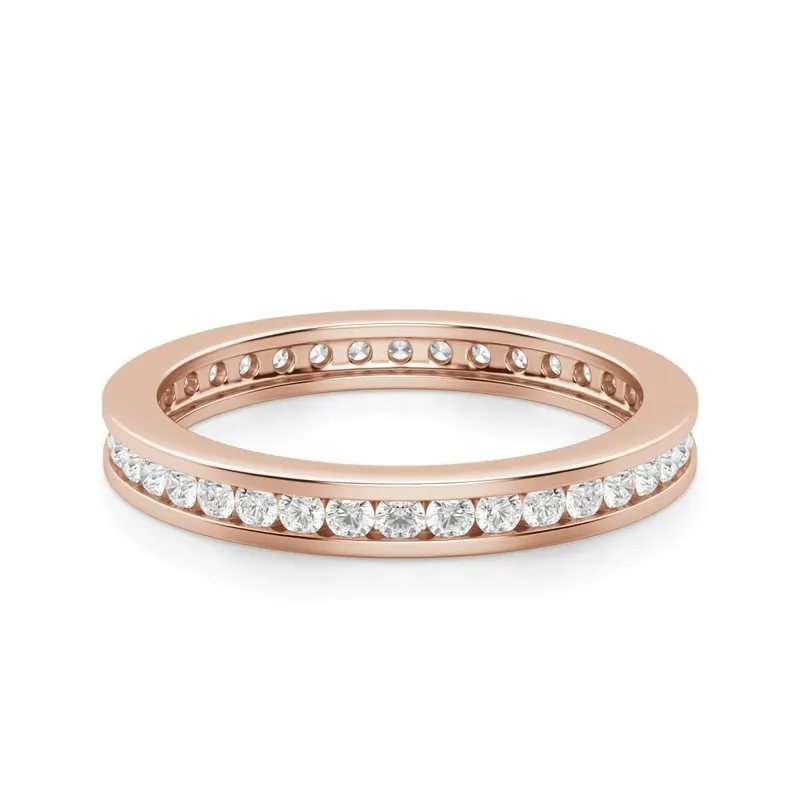 Obrączka Ślubna Eternity Channel Set z Okrągłymi Kamieniami 1.50 mm Laboratoryjny Diament 585 Różowe Złoto (14K)