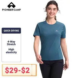 Pioneer Camp Women's Merino Wool Shirt, Breathable Short Sleeve Base Layer Workout Top Lightweight Travel Hiking Running