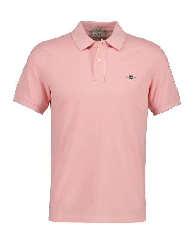 Gant Bawełniana Męska Koszulka Polo Z Krótkim Rękawem Slim Fit Różowa
