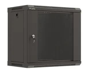 Lanberg Szafa instalacyjna rack wisząca 19" 540x350 czarna drzwi przeszklone ( flat pack)