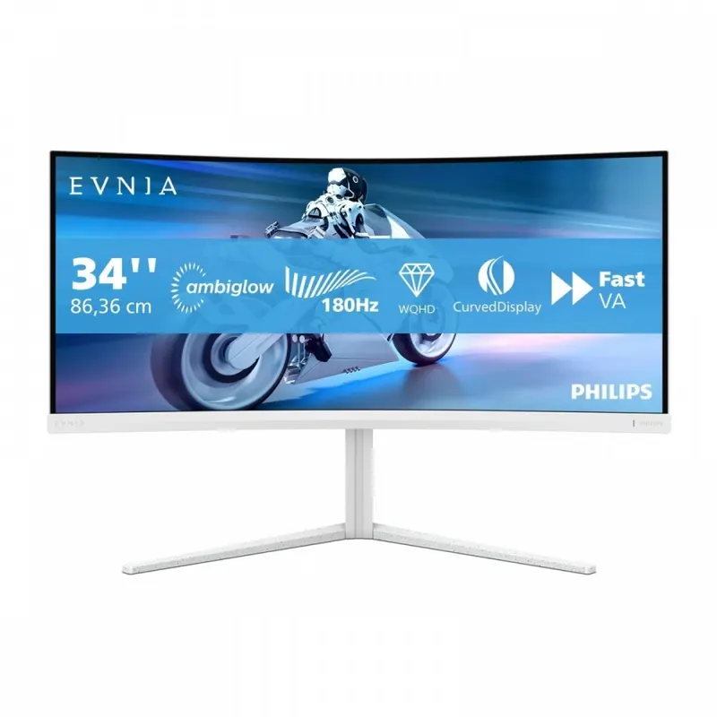 Philips Evnia Monitor 34 cale 34M2C5501A Curved VA 180Hz HDMIx2 DP HAS Ambiglow