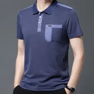 2023 Men's Short Sleeve T-shirt Blouses Summer Thin Casual Poloturn-down Collar Tees Pockets Fashion Patchwork Vintage Tops