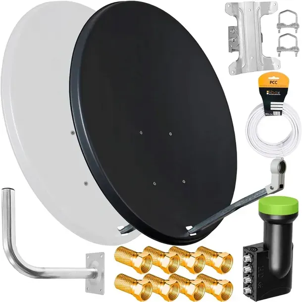 ANTENA CZASZA SATELITARNA 90 ZESTAW Z KONWERTEREM QUAD 4K UCHWYT KABEL 25m
