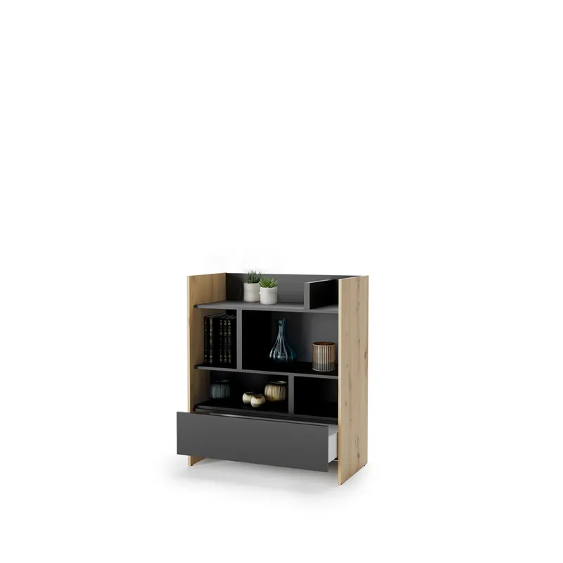 Regał Bed Concept BC-25 | 92x108X40 cm | Dąb Artisan/Czarny | Dąb artisan/Czarny regał Lenart | funkcjonalny | do półkotapczanu