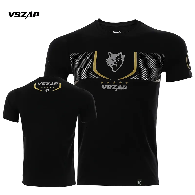 VSZAP Sports Muay Thai Short Sleeved Hot Stamped T-shirt, Pure Cotton Casual Running Clothing, Fighting and Fitness Top