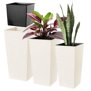 Donice na kwiaty z wkładem Tuluza dłuto 19 cm + 25 cm + 30 cm, kremowe