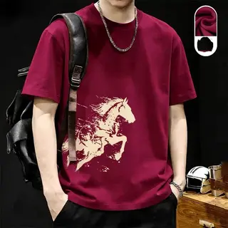 Men's Casual Short Sleeve T-Shirt With Horse Print Round Neck Soft Comfortable Daily Wear Style