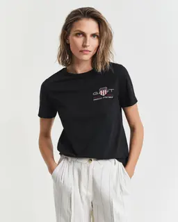 Gant Bawełniana Koszulka Damska Z Nadrukiem Regular Fit Czarna