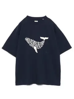 Graphic Whale Printed T-shirt Japanese Trendy Men's Large Loose Casual City Boy Short Sleeve Tees