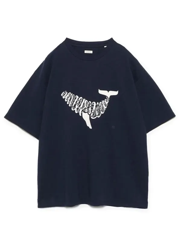 Graphic Whale Printed T-shirt Japanese Trendy Men's Large Loose Casual City Boy Short Sleeve Tees