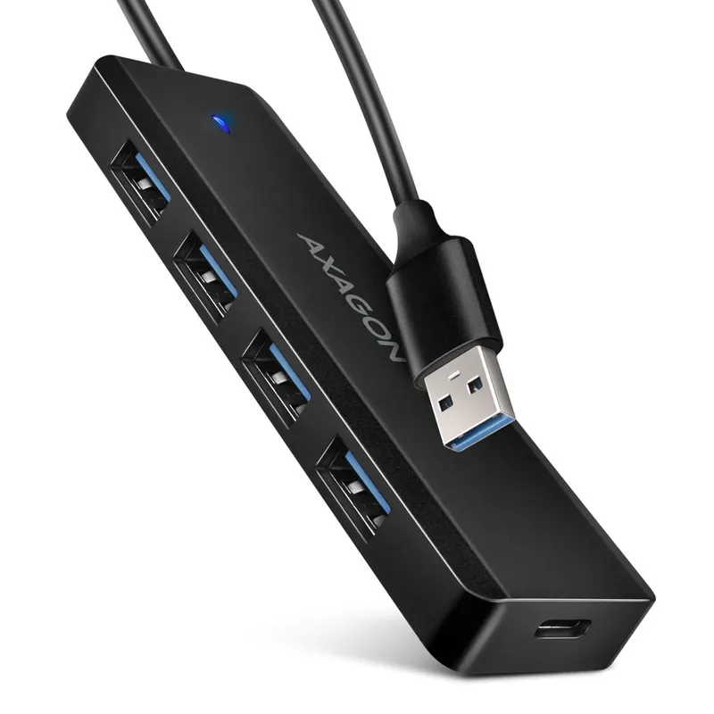 AXAGON HUE-C1A Hub USB-A TRAVEL 4-portowy, 5Gbps, 4x USB-A, opcjonalne zasilanie USB-C, kabel 19 cm