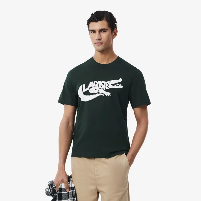 Lacoste Koszulka Męska Z Długim Rękawem Ciemnozielona Zielony