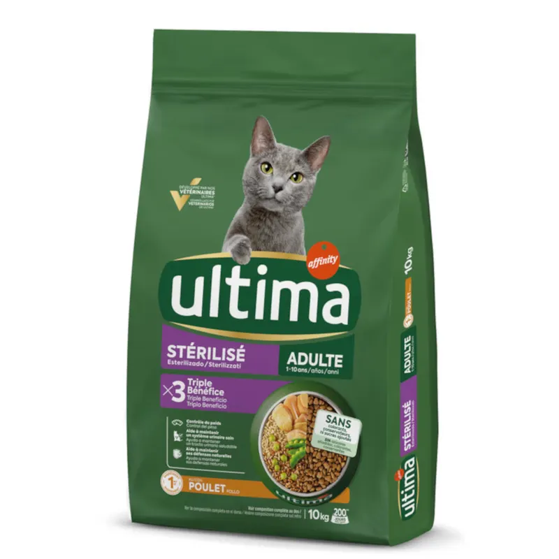 9 + 1 kg gratis! Ultima, karma sucha dla kota, 10 kg - Cat Sterilized Adult, kurczak