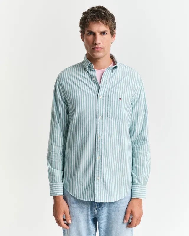Gant Bawełniana Koszula Męska W Paski Z Długim Rękawem Regular Fit