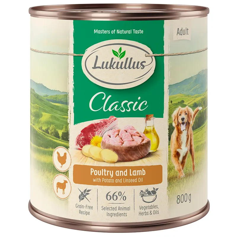 Lukullus Naturkost Adult, bez zbóż, 6 x 800 g  - Drób i jagnięcina